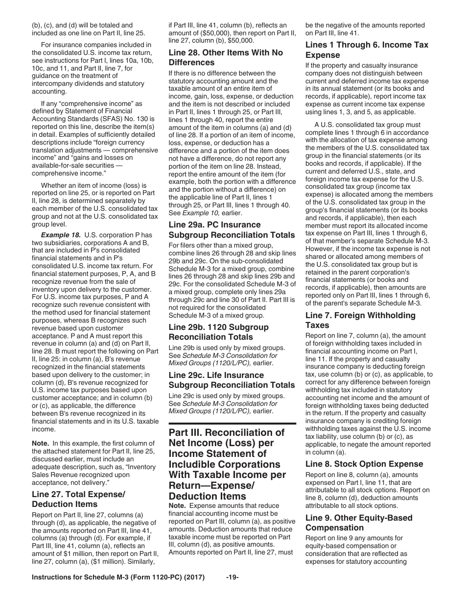 Instructions for IRS Form 1120-PC Schedule M-3 Net Income (Loss) Reconciliation for U.S. Property and Casualty Insurance Companies With Total Assets of $10 Million or More, Page 19