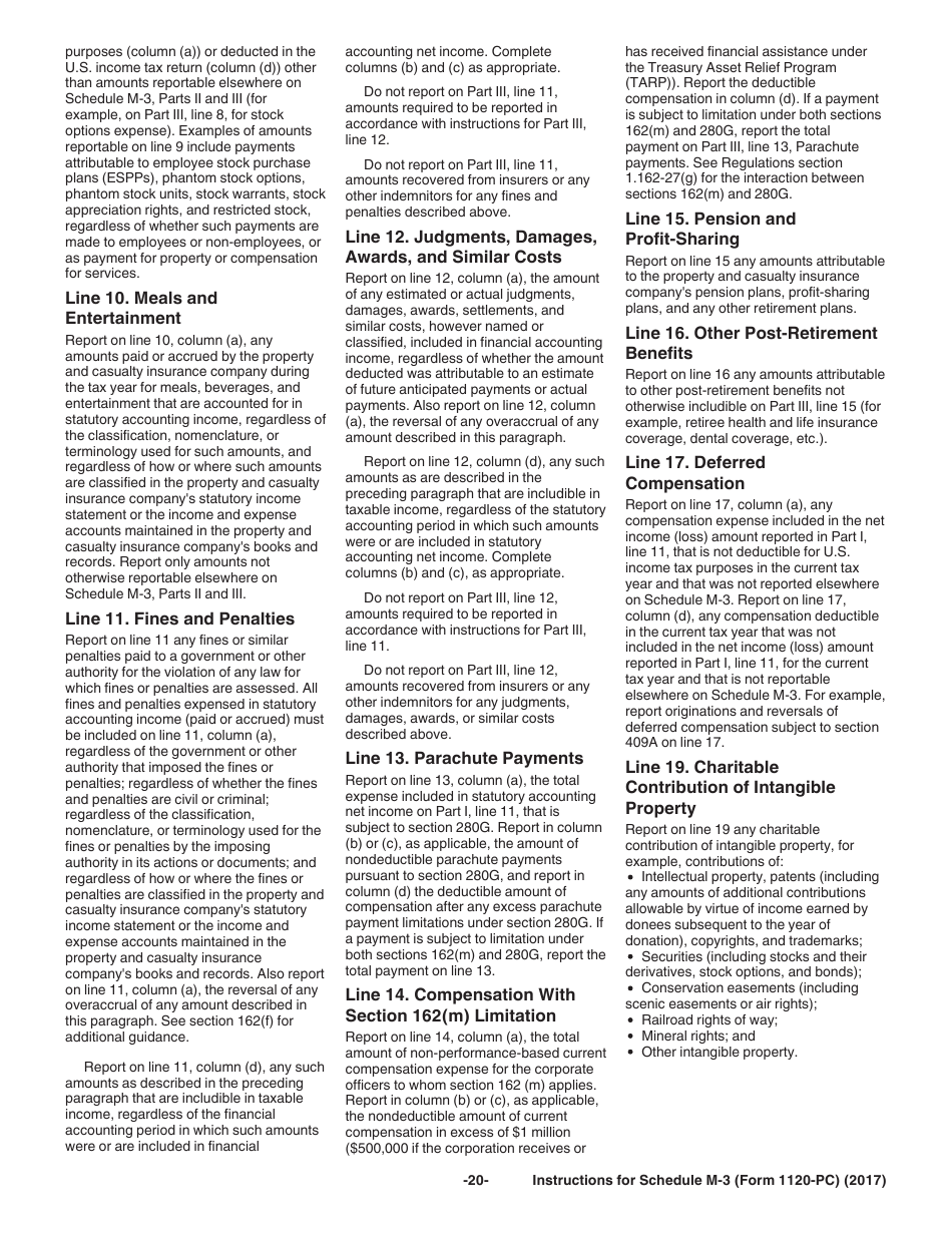 Instructions for IRS Form 1120-PC Schedule M-3 Net Income (Loss) Reconciliation for U.S. Property and Casualty Insurance Companies With Total Assets of $10 Million or More, Page 20