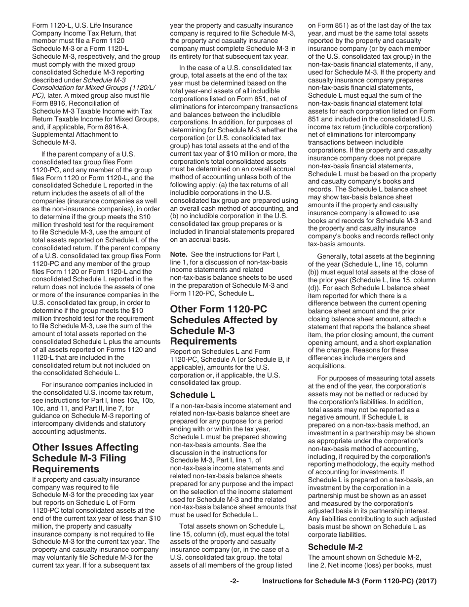 Instructions for IRS Form 1120-PC Schedule M-3 Net Income (Loss) Reconciliation for U.S. Property and Casualty Insurance Companies With Total Assets of $10 Million or More, Page 2