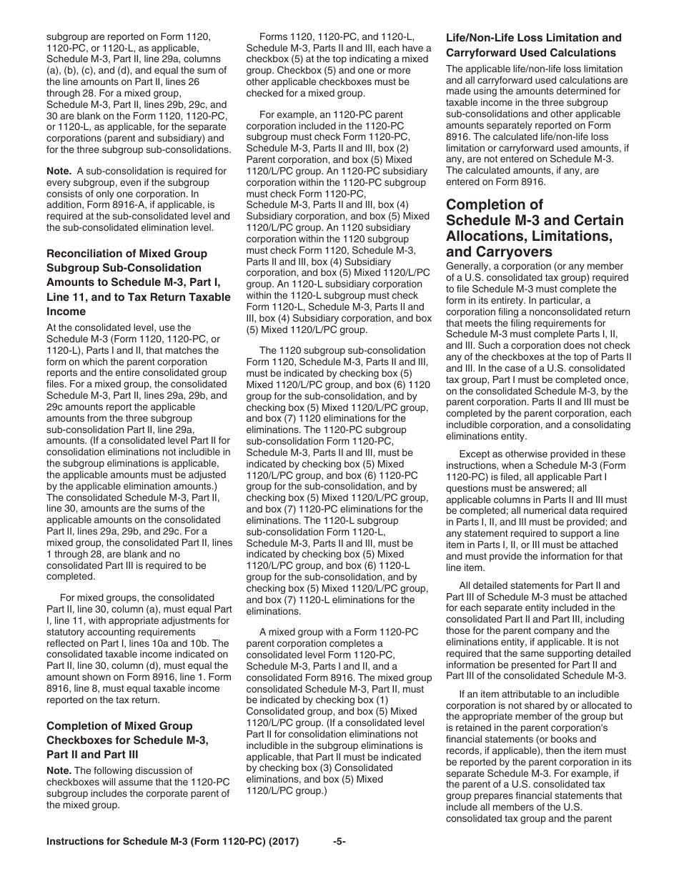 Instructions for IRS Form 1120-PC Schedule M-3 Net Income (Loss) Reconciliation for U.S. Property and Casualty Insurance Companies With Total Assets of $10 Million or More, Page 5