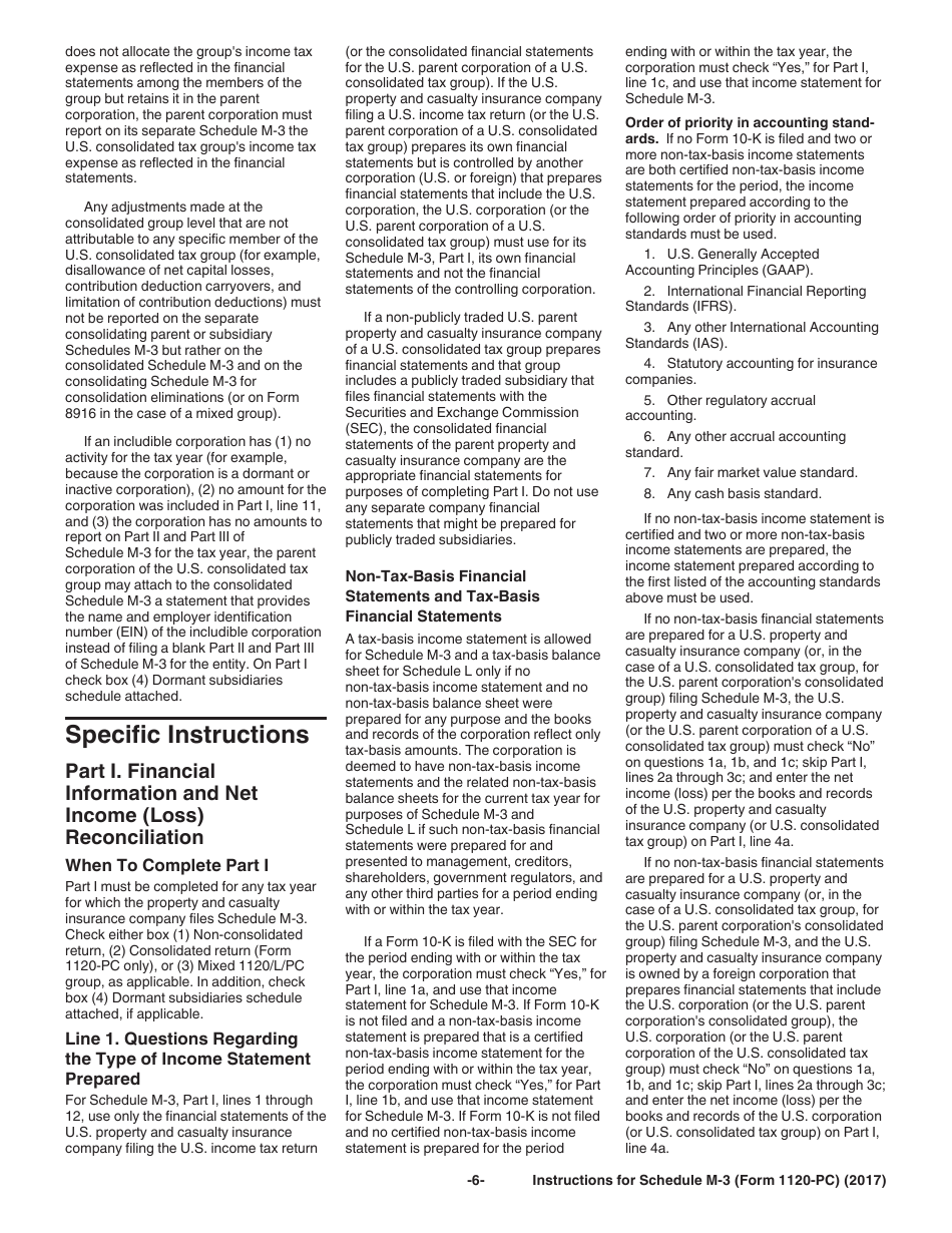 Instructions for IRS Form 1120-PC Schedule M-3 Net Income (Loss) Reconciliation for U.S. Property and Casualty Insurance Companies With Total Assets of $10 Million or More, Page 6