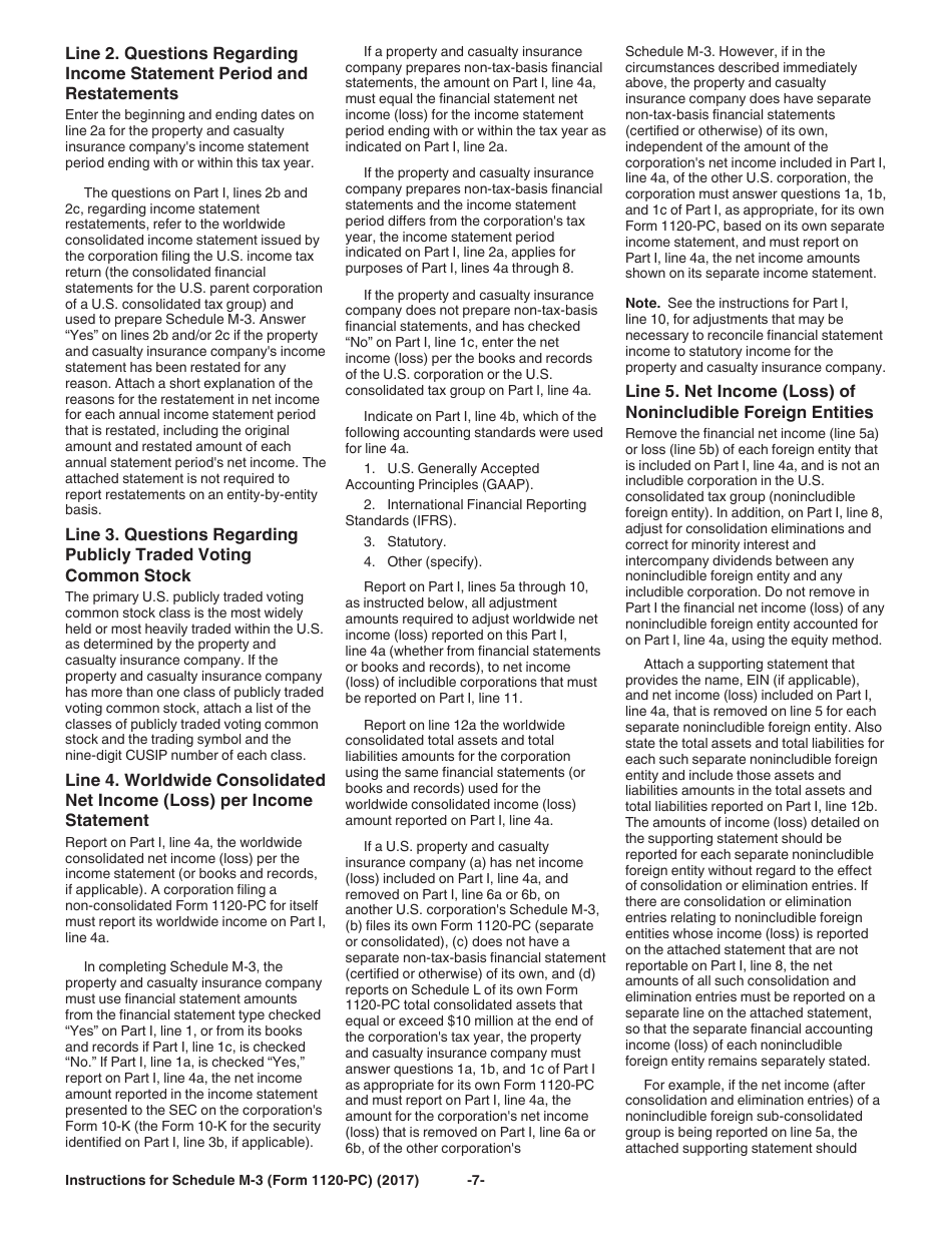 Instructions for IRS Form 1120-PC Schedule M-3 Net Income (Loss) Reconciliation for U.S. Property and Casualty Insurance Companies With Total Assets of $10 Million or More, Page 7