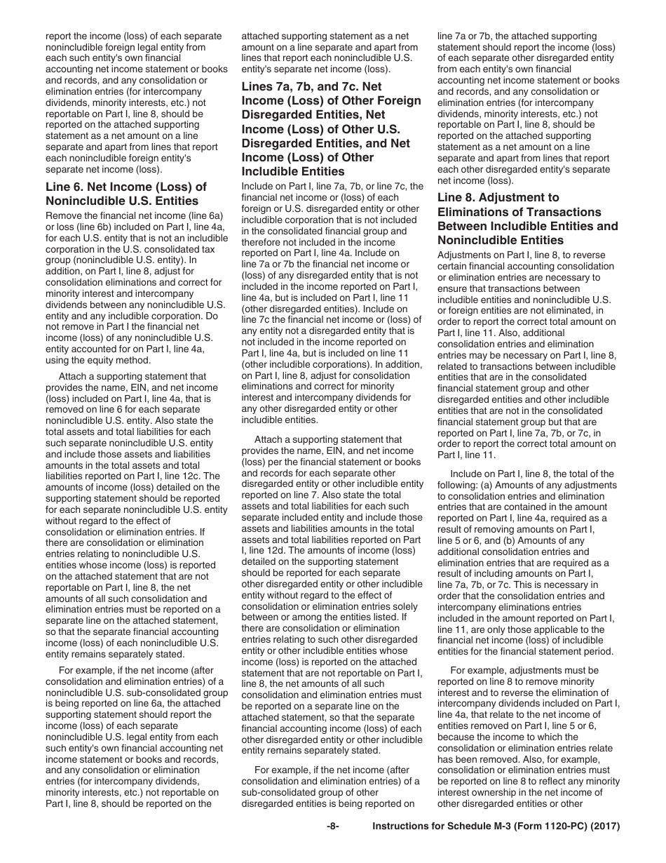 Instructions for IRS Form 1120-PC Schedule M-3 Net Income (Loss) Reconciliation for U.S. Property and Casualty Insurance Companies With Total Assets of $10 Million or More, Page 8