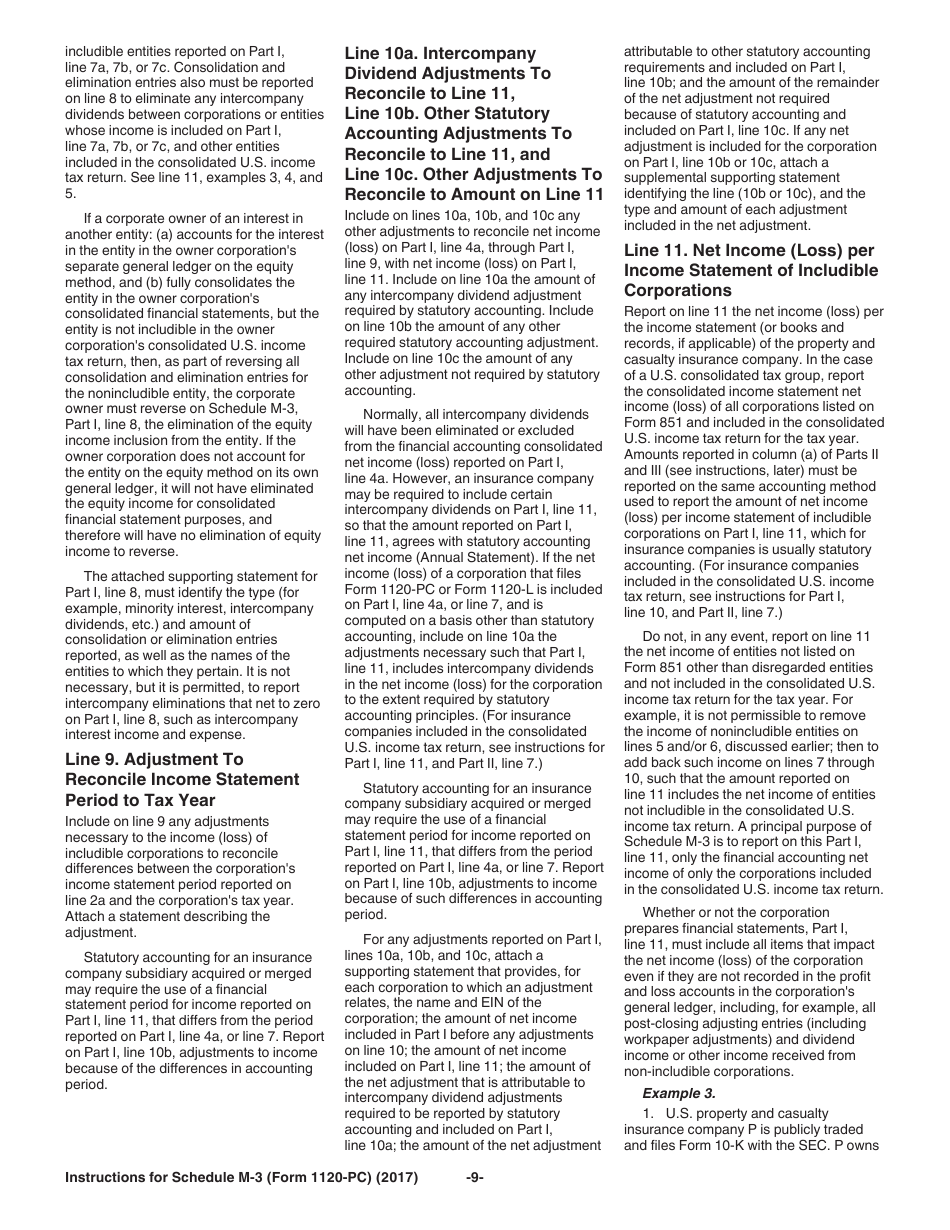 Instructions for IRS Form 1120-PC Schedule M-3 Net Income (Loss) Reconciliation for U.S. Property and Casualty Insurance Companies With Total Assets of $10 Million or More, Page 9