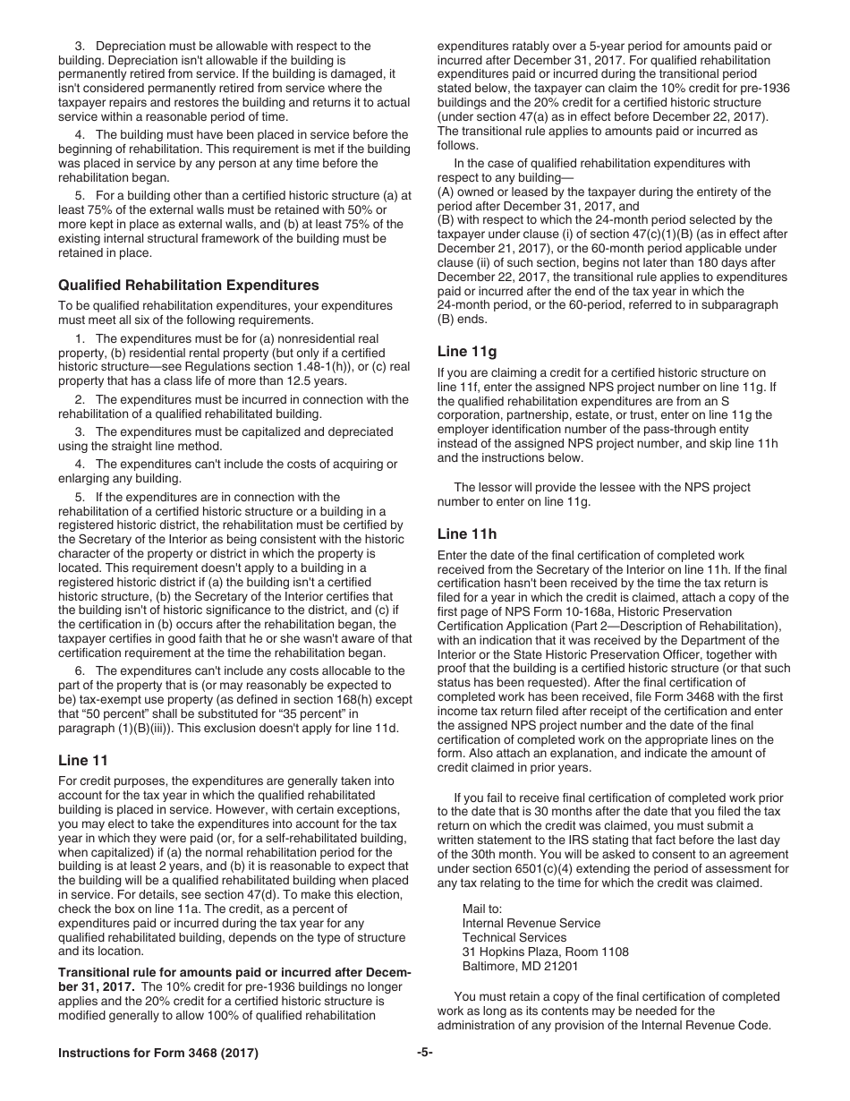 Download Instructions for IRS Form 3468 Investment Credit PDF, 2017 ...