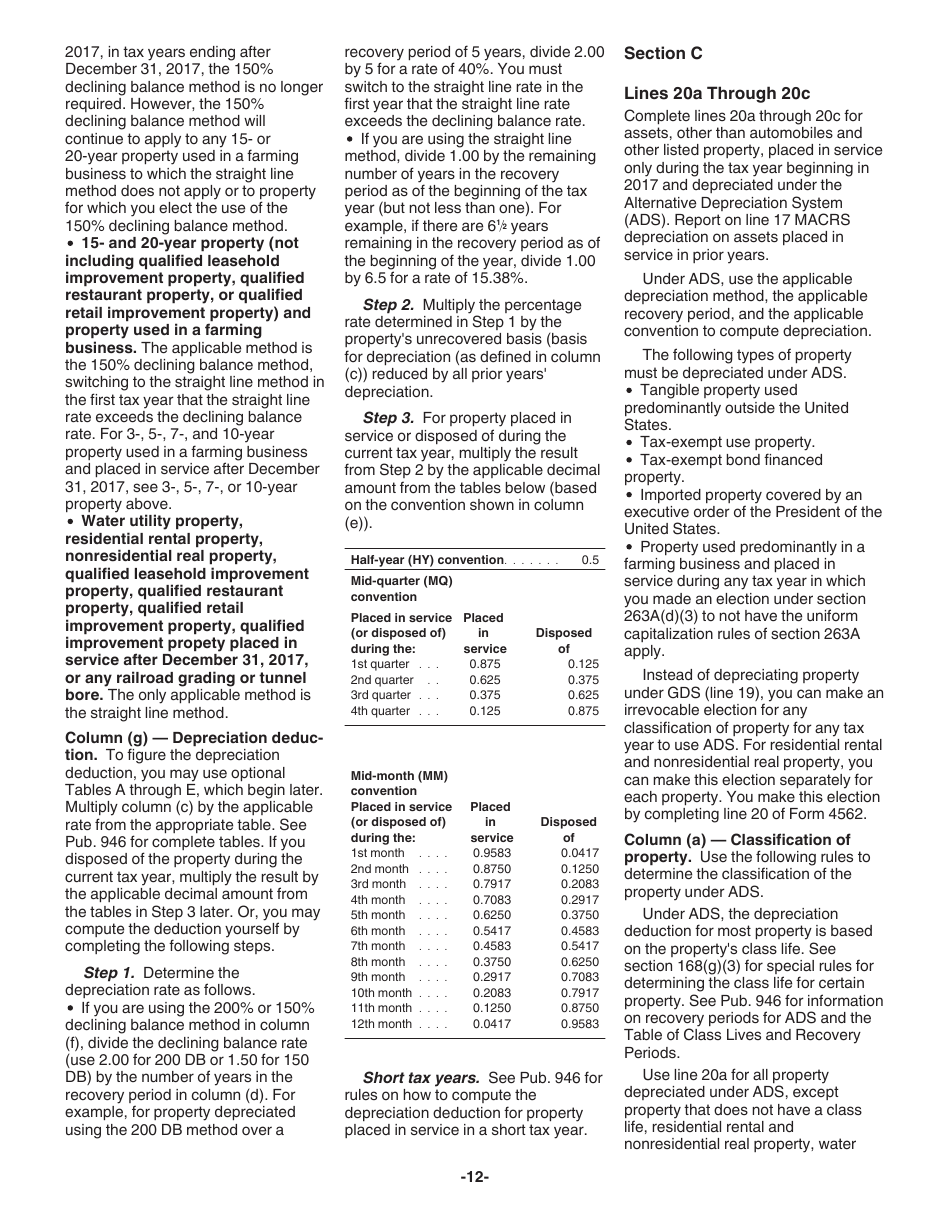 Instructions for IRS Form 4562 Depreciation and Amortization (Including Information on Listed Property), Page 12