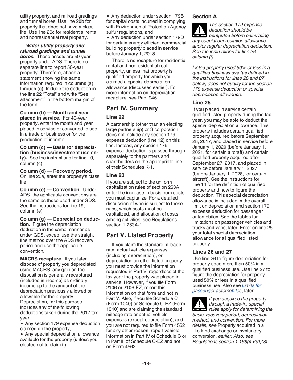 Instructions for IRS Form 4562 Depreciation and Amortization (Including Information on Listed Property), Page 13