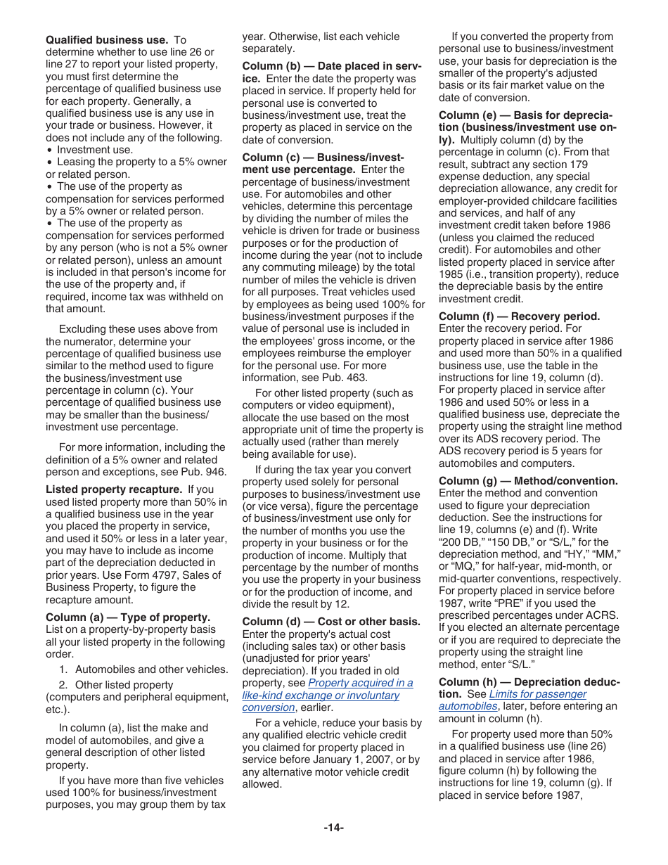 Instructions for IRS Form 4562 Depreciation and Amortization (Including Information on Listed Property), Page 14
