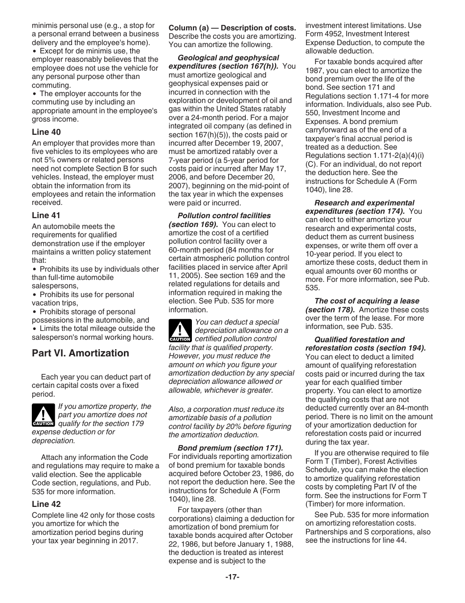 Instructions for IRS Form 4562 Depreciation and Amortization (Including Information on Listed Property), Page 17