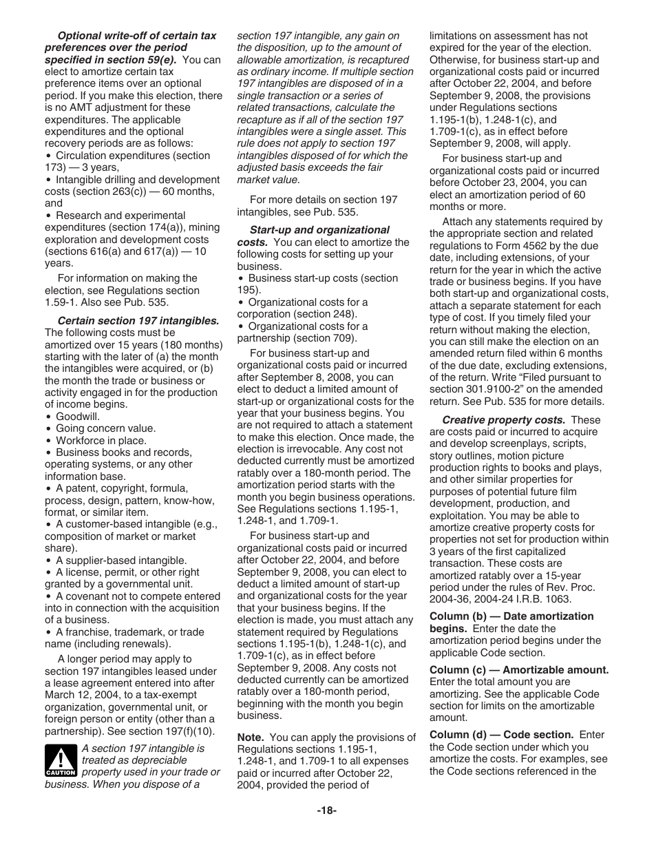 Instructions for IRS Form 4562 Depreciation and Amortization (Including Information on Listed Property), Page 18