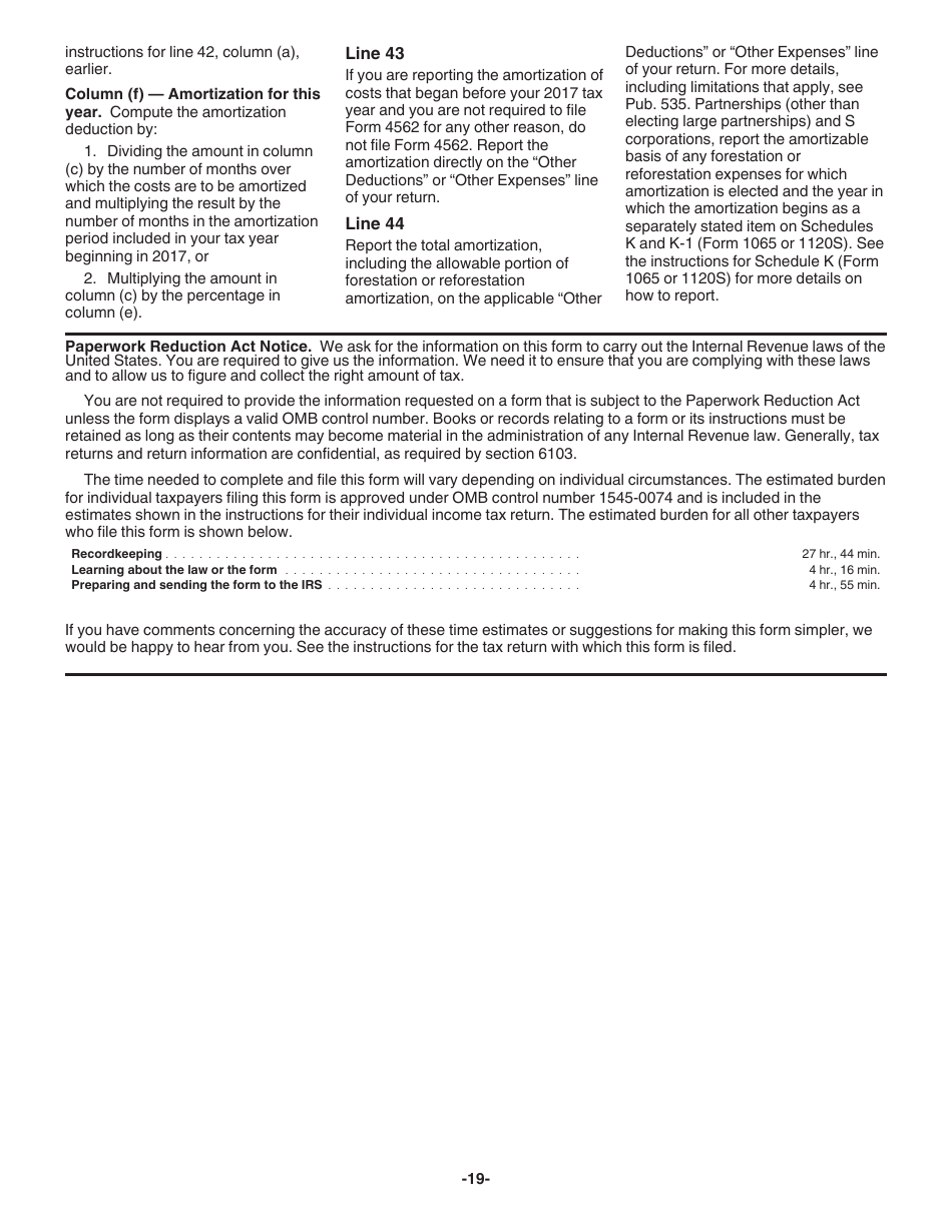 Instructions for IRS Form 4562 Depreciation and Amortization (Including Information on Listed Property), Page 19