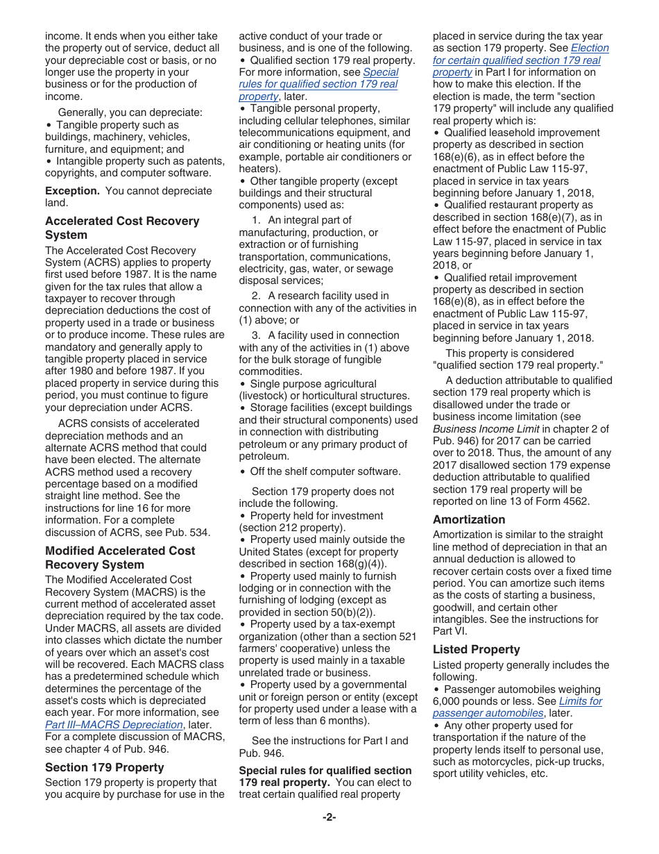 Instructions for IRS Form 4562 Depreciation and Amortization (Including Information on Listed Property), Page 2