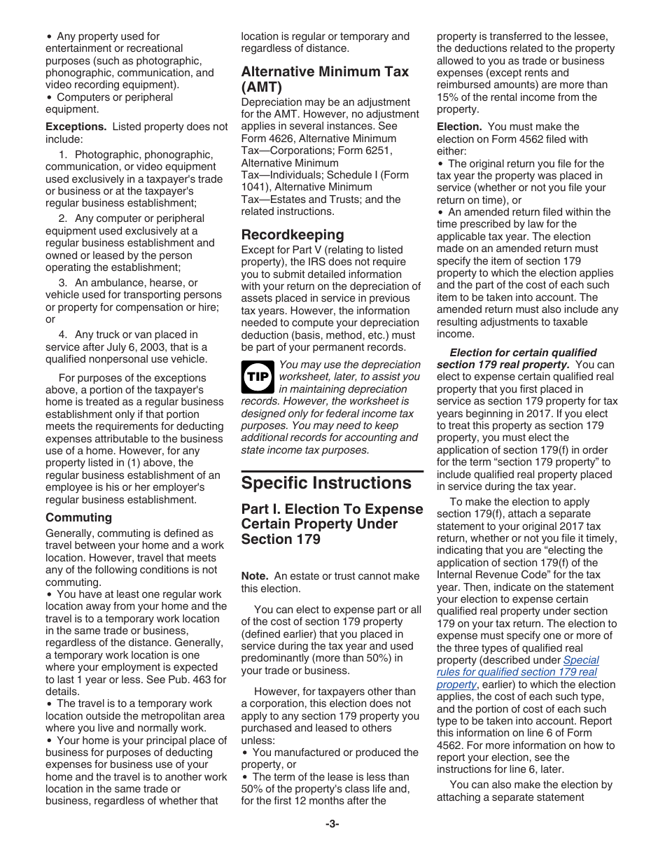 Instructions for IRS Form 4562 Depreciation and Amortization (Including Information on Listed Property), Page 3