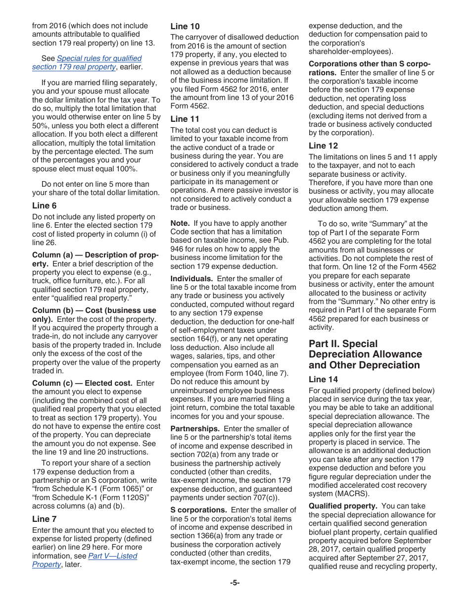 Instructions for IRS Form 4562 Depreciation and Amortization (Including Information on Listed Property), Page 5
