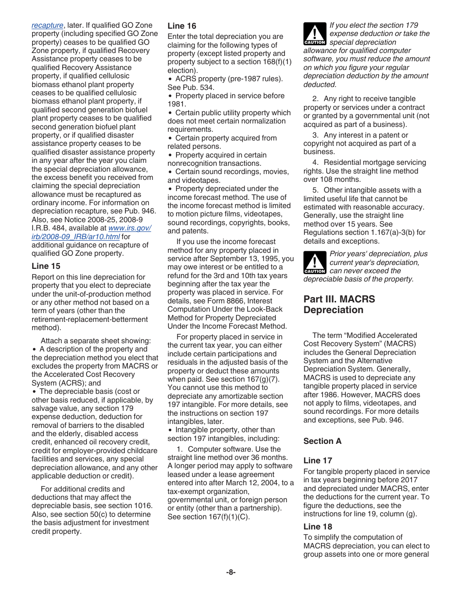 Instructions for IRS Form 4562 Depreciation and Amortization (Including Information on Listed Property), Page 8