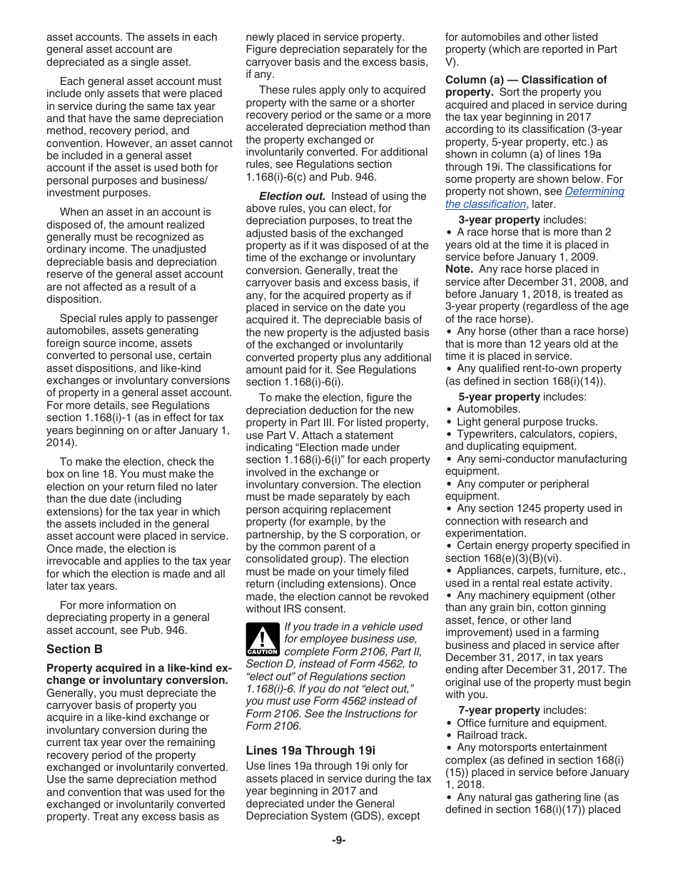 Instructions for IRS Form 4562 Depreciation and Amortization (Including Information on Listed Property), Page 9