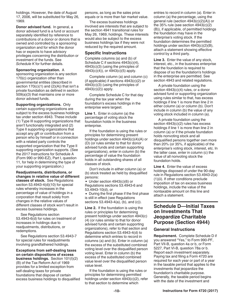 Instructions for IRS Form 4720 Return of Certain Excise Taxes Under Chapters 41 and 42 of the Internal Revenue Code, Page 10