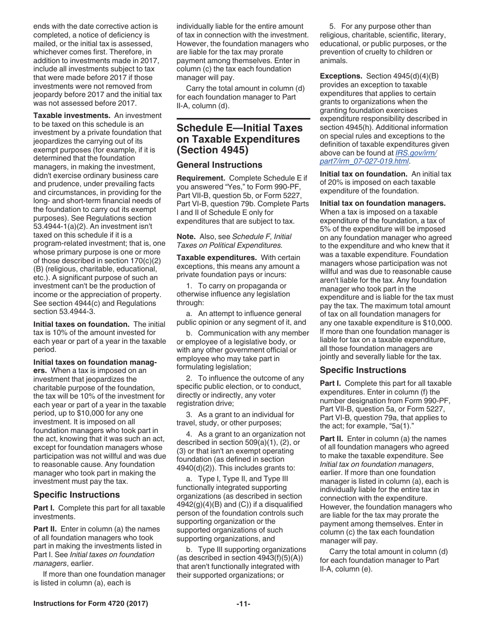 Instructions for IRS Form 4720 Return of Certain Excise Taxes Under Chapters 41 and 42 of the Internal Revenue Code, Page 11