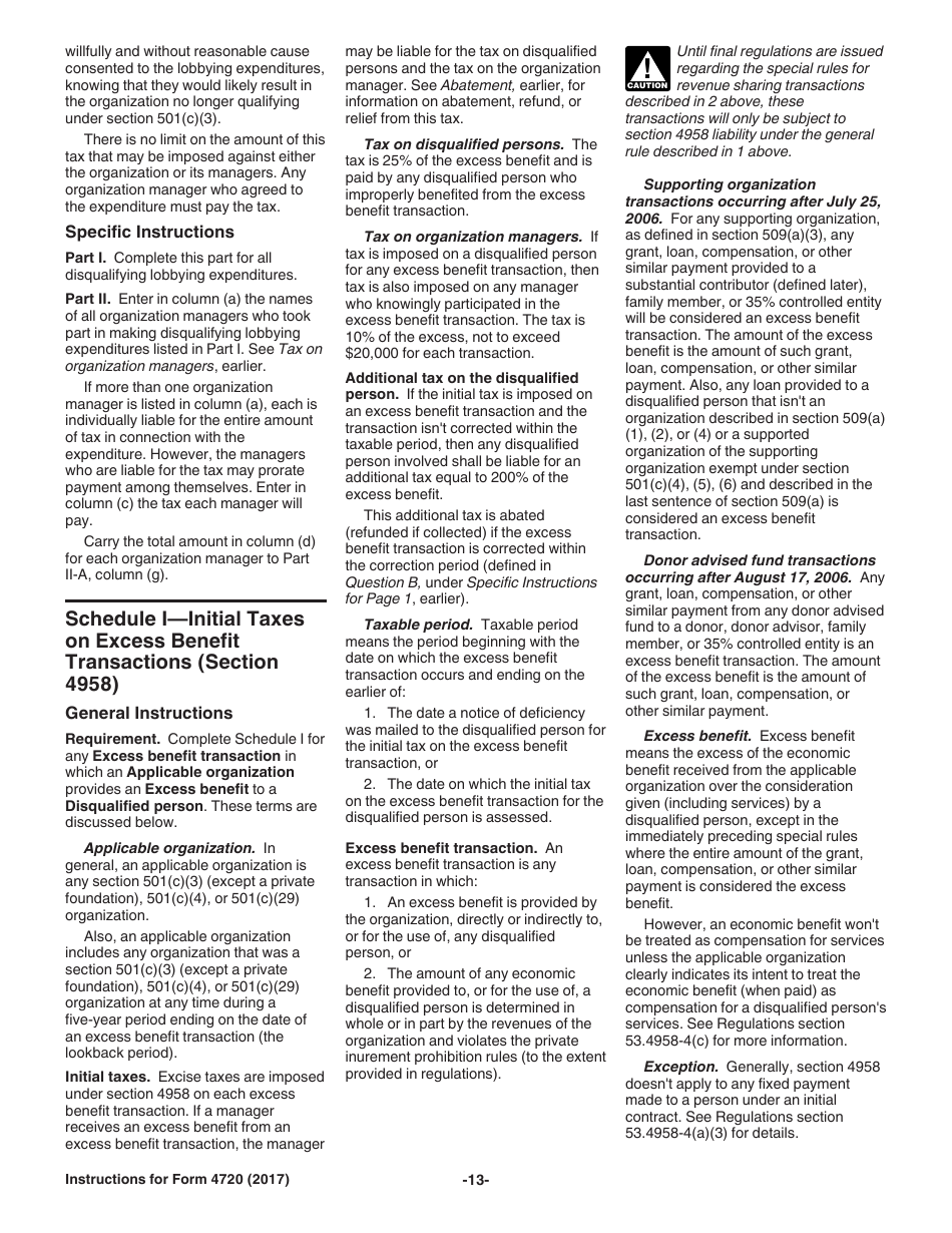 Instructions for IRS Form 4720 Return of Certain Excise Taxes Under Chapters 41 and 42 of the Internal Revenue Code, Page 13