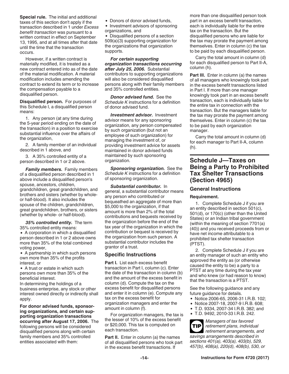 Instructions for IRS Form 4720 Return of Certain Excise Taxes Under Chapters 41 and 42 of the Internal Revenue Code, Page 14