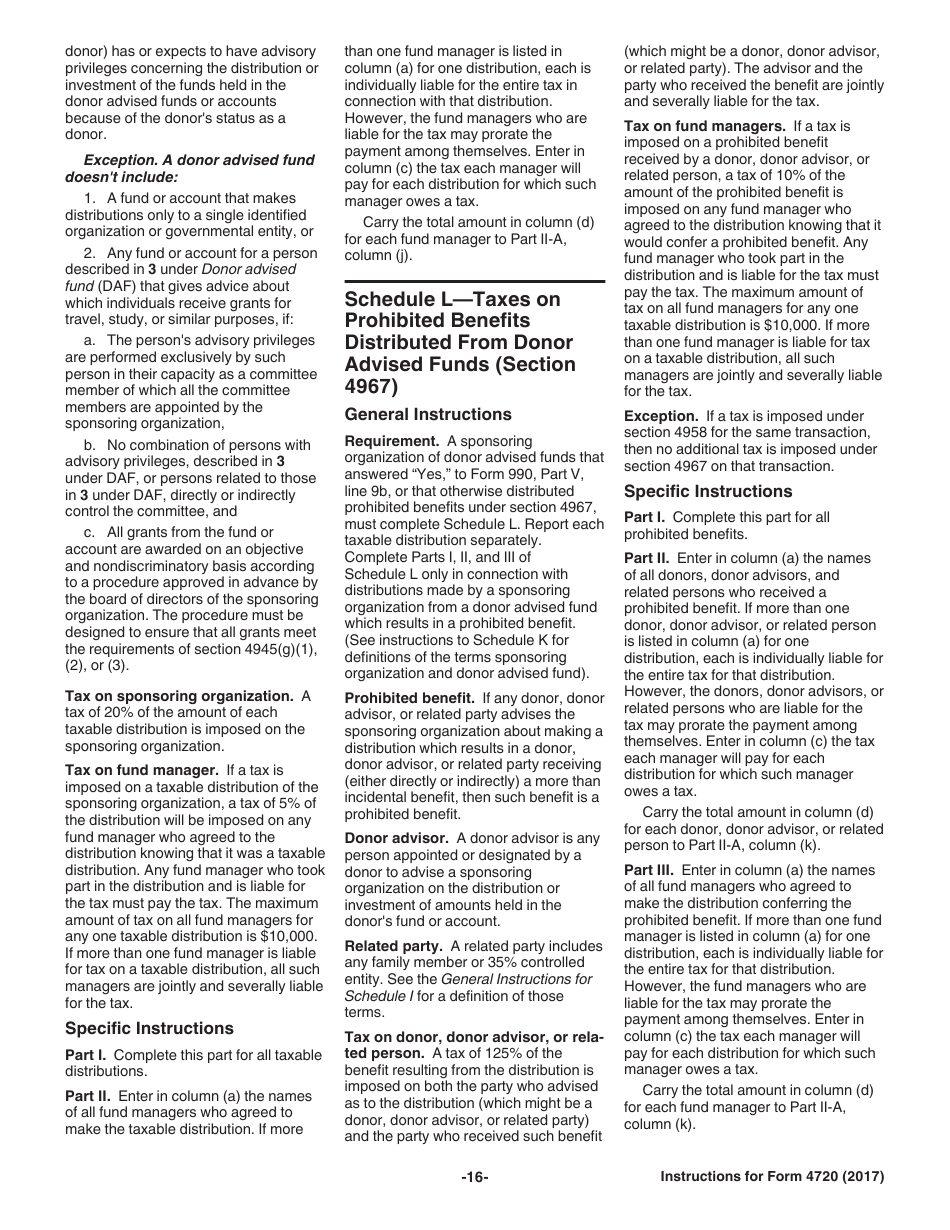 Instructions for IRS Form 4720 Return of Certain Excise Taxes Under Chapters 41 and 42 of the Internal Revenue Code, Page 16