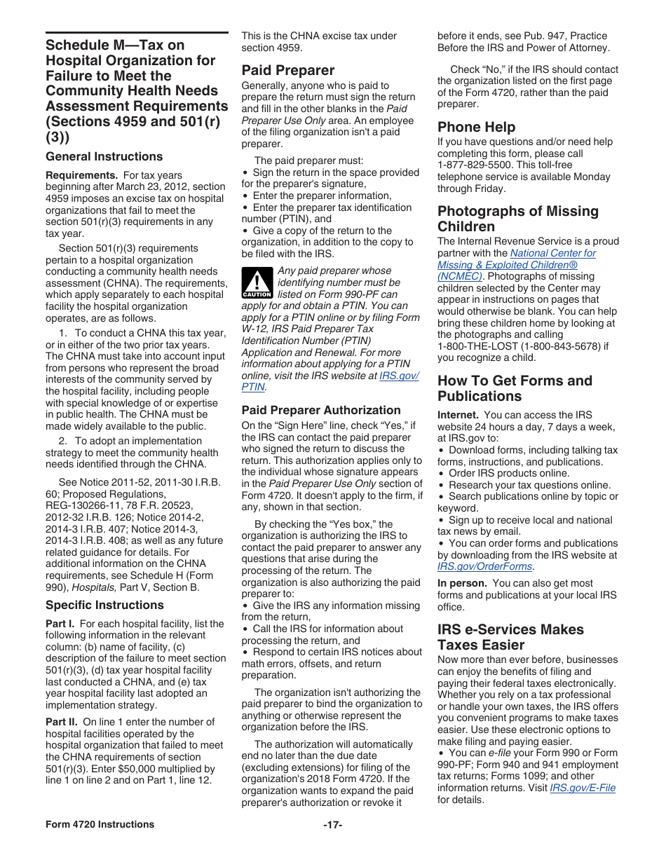 Instructions for IRS Form 4720 Return of Certain Excise Taxes Under Chapters 41 and 42 of the Internal Revenue Code, Page 17
