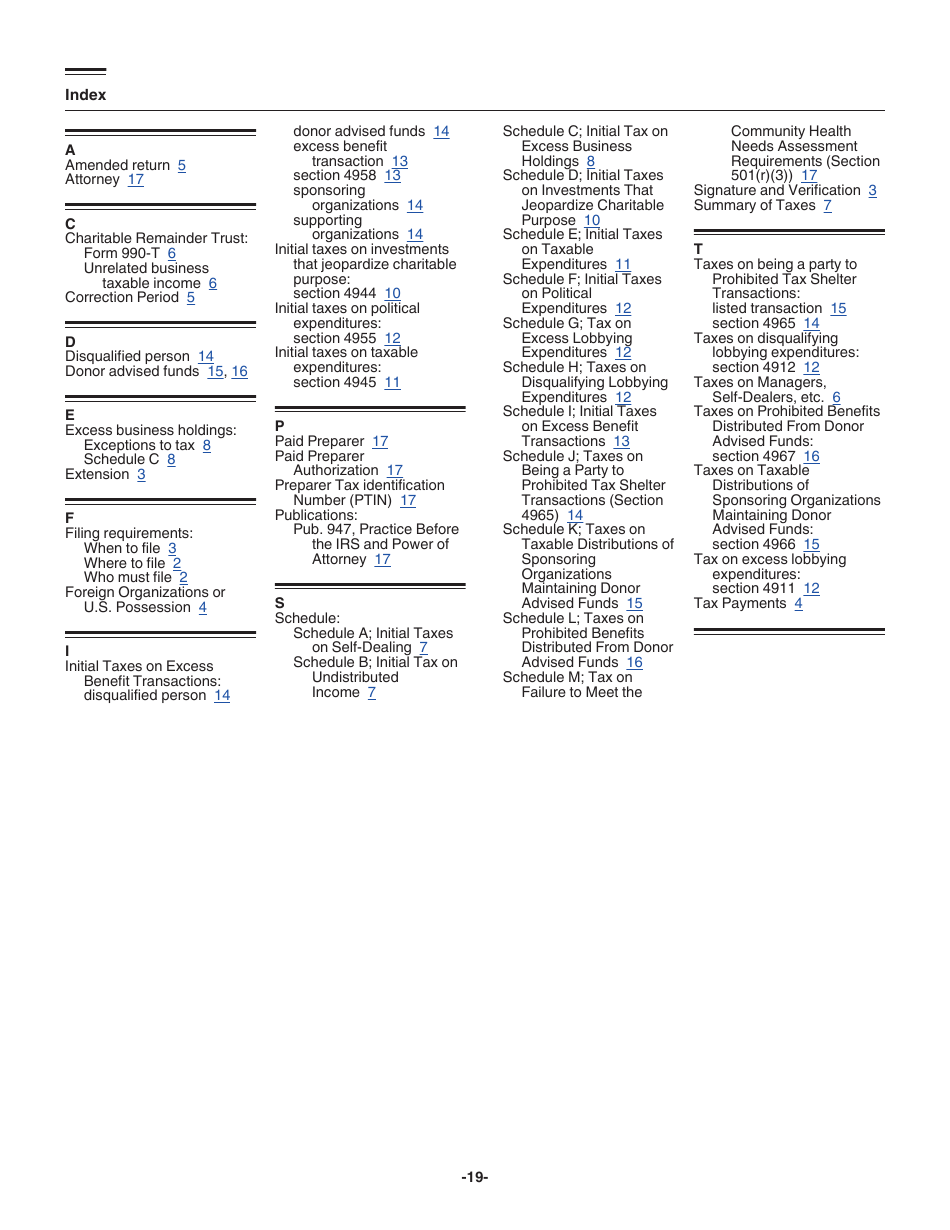 Instructions for IRS Form 4720 Return of Certain Excise Taxes Under Chapters 41 and 42 of the Internal Revenue Code, Page 19
