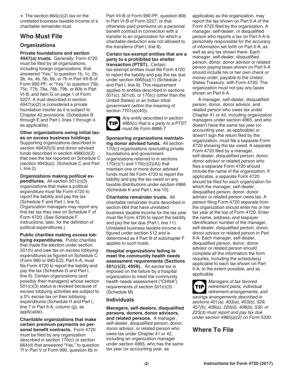 Instructions for IRS Form 4720 Return of Certain Excise Taxes Under Chapters 41 and 42 of the Internal Revenue Code, Page 2