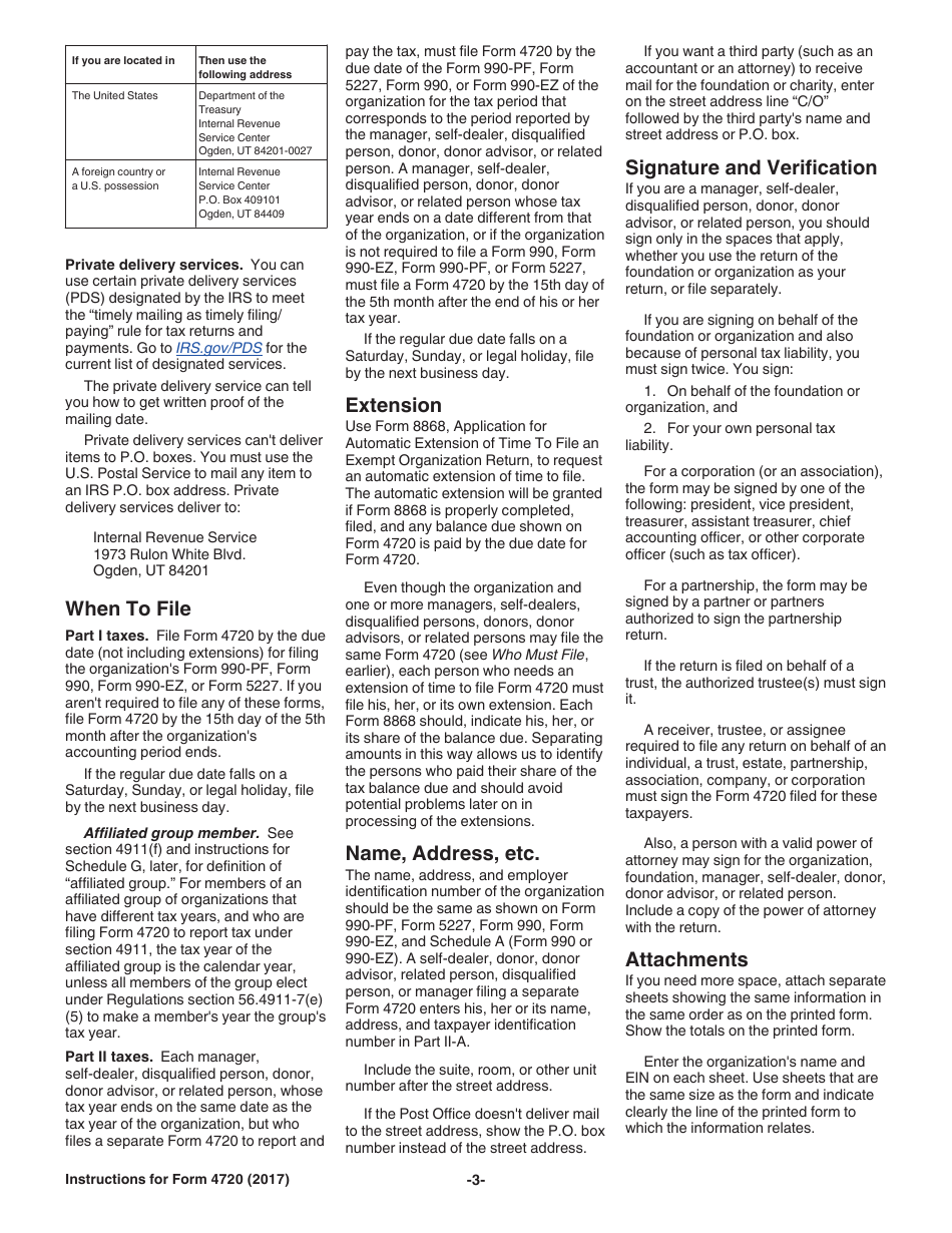 Instructions for IRS Form 4720 Return of Certain Excise Taxes Under Chapters 41 and 42 of the Internal Revenue Code, Page 3