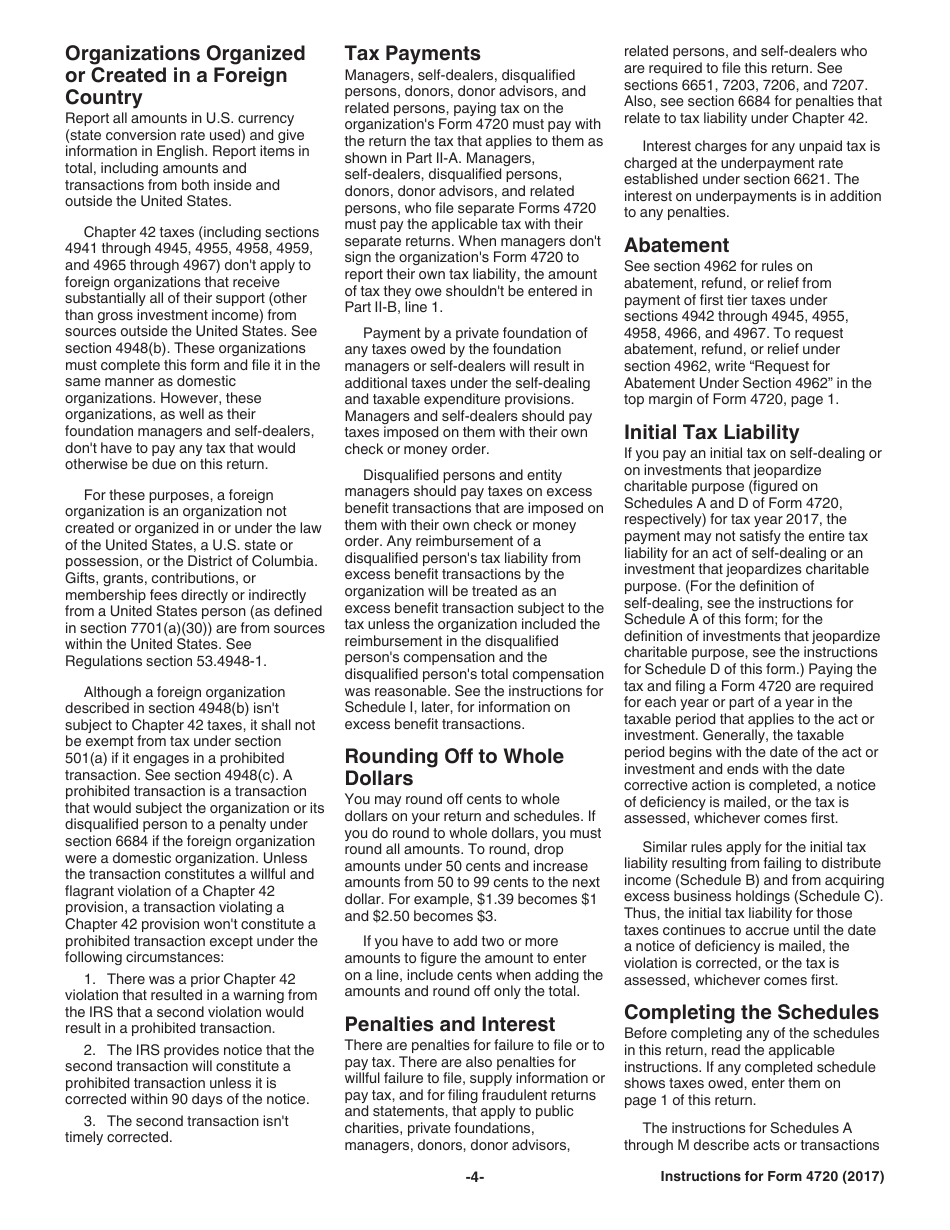 Instructions for IRS Form 4720 Return of Certain Excise Taxes Under Chapters 41 and 42 of the Internal Revenue Code, Page 4