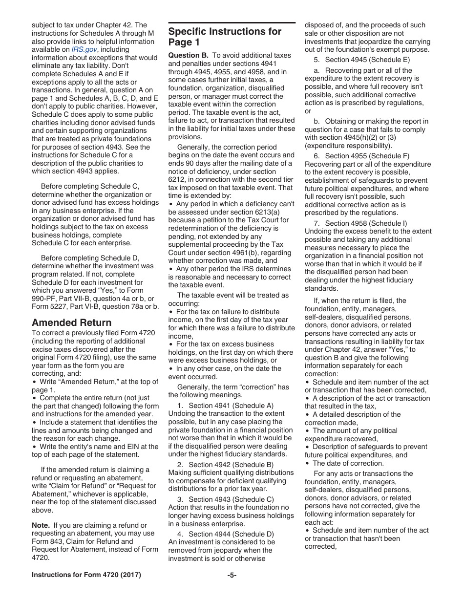 Instructions for IRS Form 4720 Return of Certain Excise Taxes Under Chapters 41 and 42 of the Internal Revenue Code, Page 5