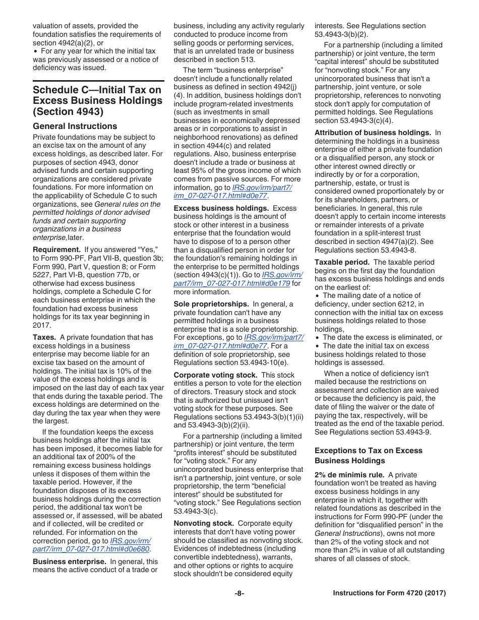 Instructions for IRS Form 4720 Return of Certain Excise Taxes Under Chapters 41 and 42 of the Internal Revenue Code, Page 8