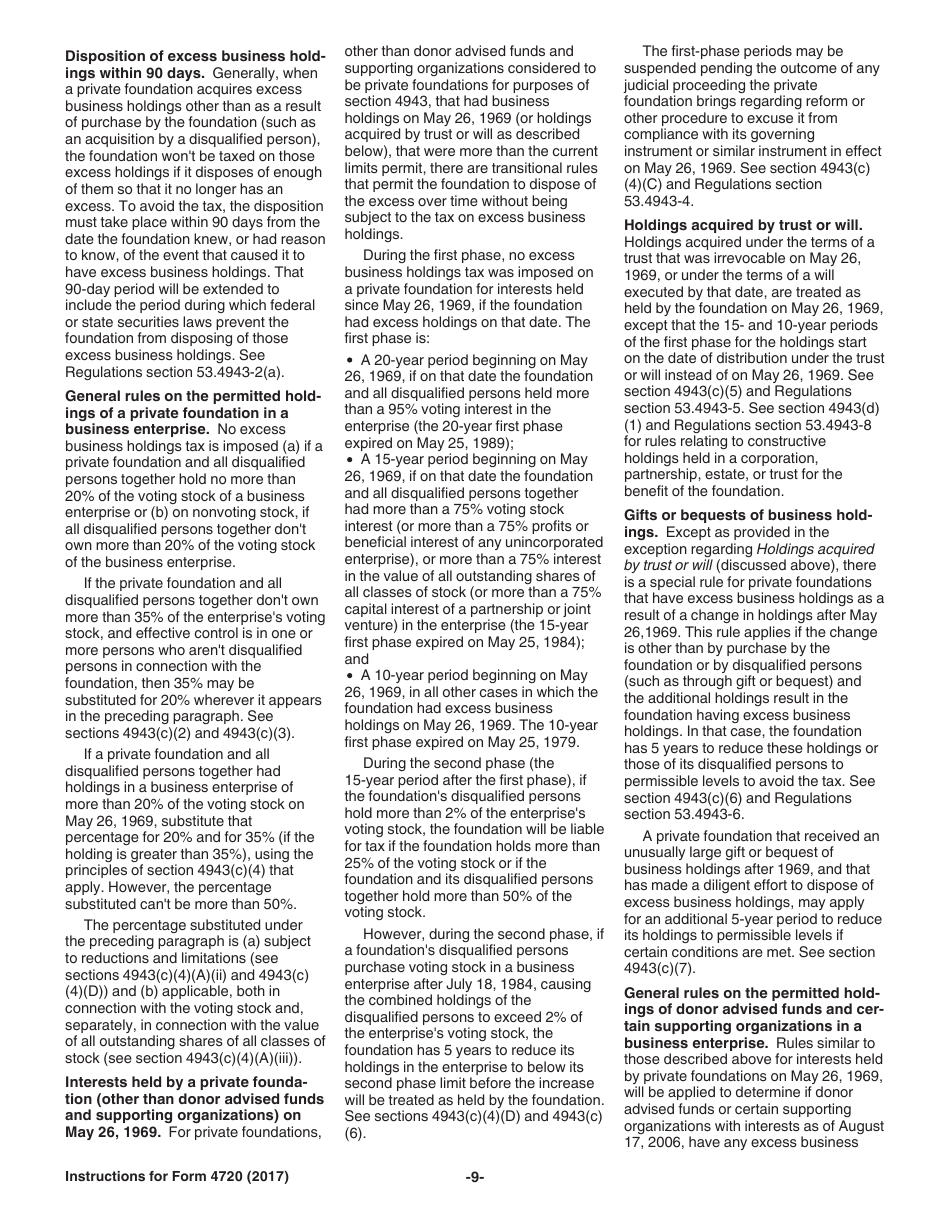 Instructions for IRS Form 4720 Return of Certain Excise Taxes Under Chapters 41 and 42 of the Internal Revenue Code, Page 9