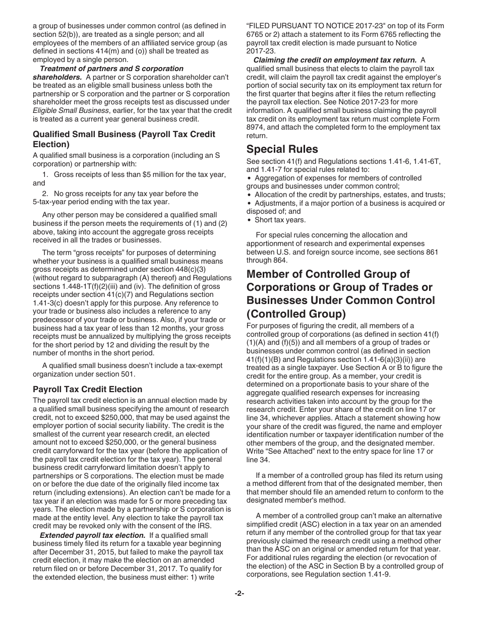 Instructions for IRS Form 6765 Credit for Increasing Research Activities, Page 2