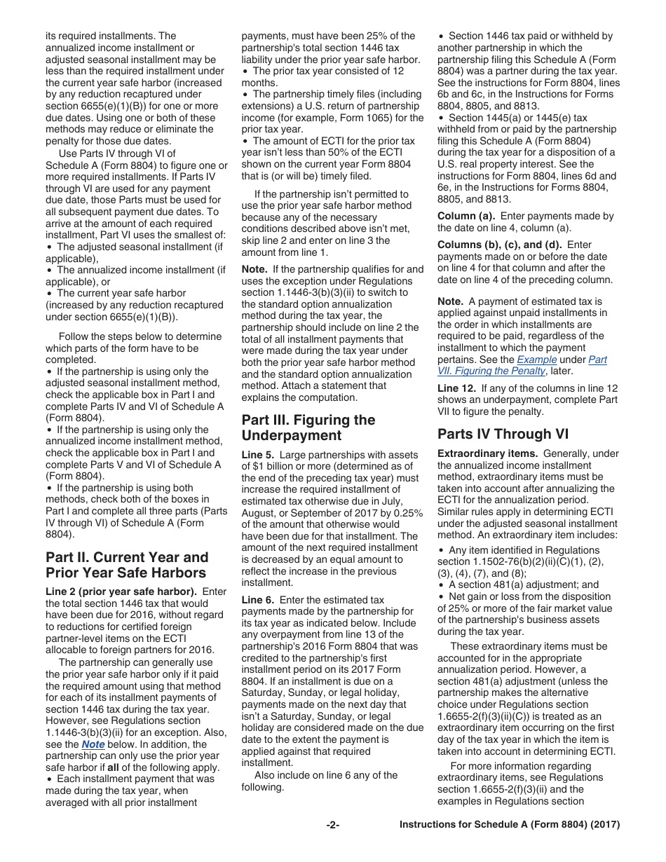 Instructions for IRS Form 8804 Schedule A Penalty for Underpayment of Estimated Section 1446 Tax for Partnerships, Page 2