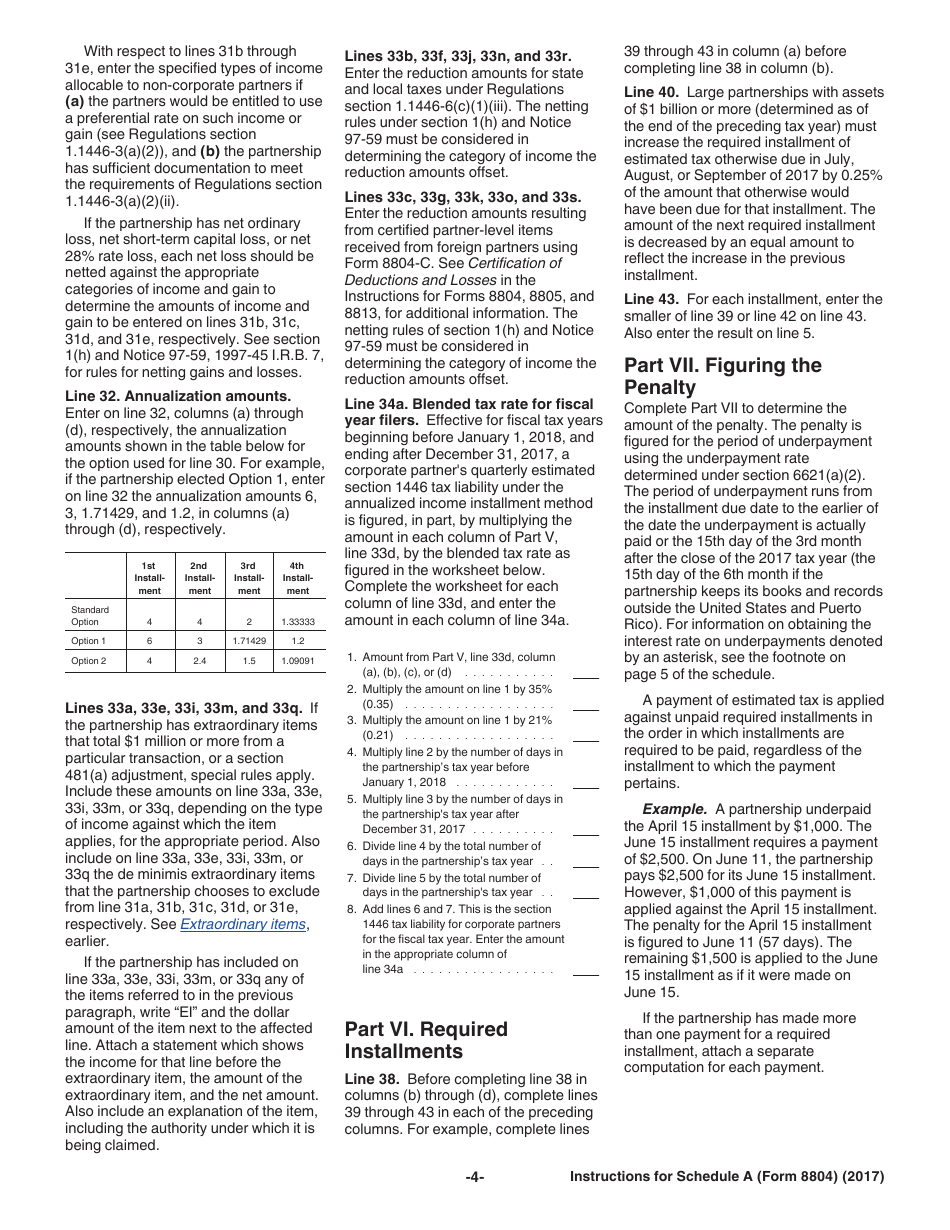 Instructions for IRS Form 8804 Schedule A Penalty for Underpayment of Estimated Section 1446 Tax for Partnerships, Page 4