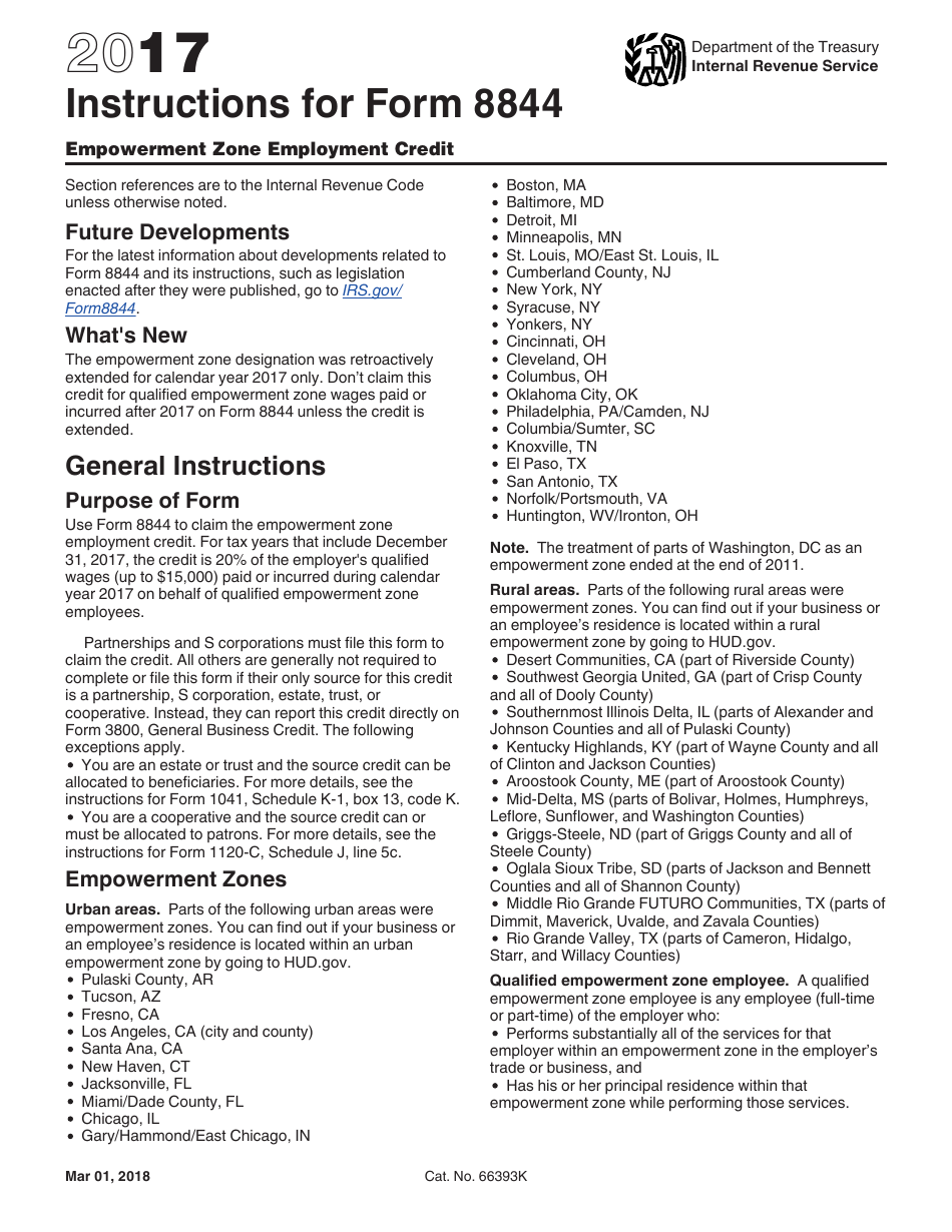 Instructions for IRS Form 8844 Empowerment Zone Employment Credit, Page 1