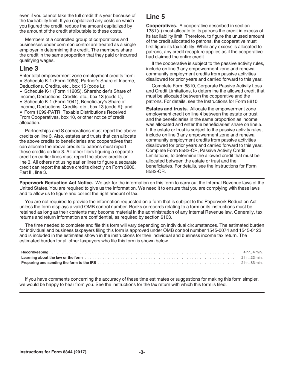 Instructions for IRS Form 8844 Empowerment Zone Employment Credit, Page 3
