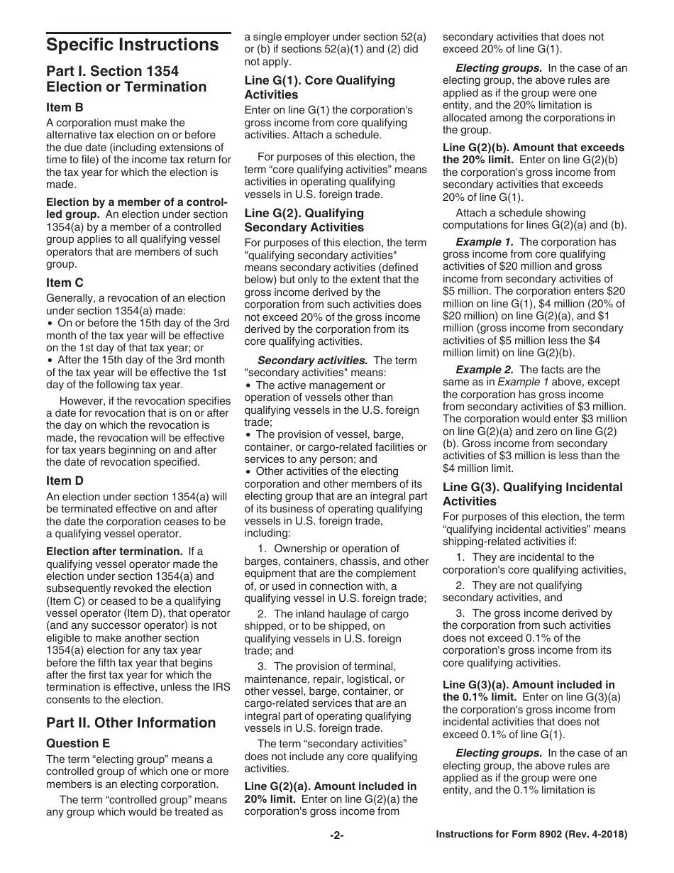 Instructions for IRS Form 8902 Alternative Tax on Qualifying Shipping Activities, Page 2