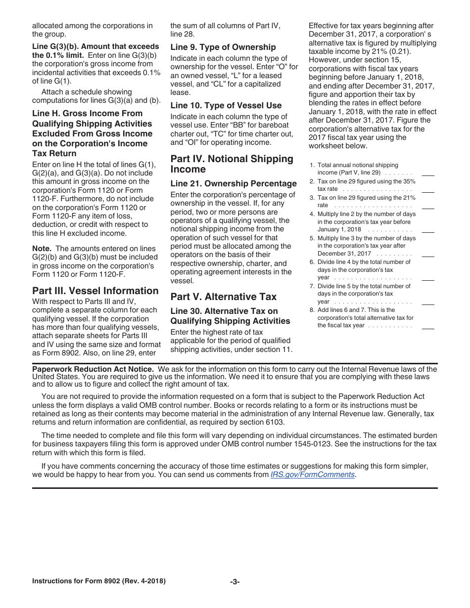 Instructions for IRS Form 8902 Alternative Tax on Qualifying Shipping Activities, Page 3