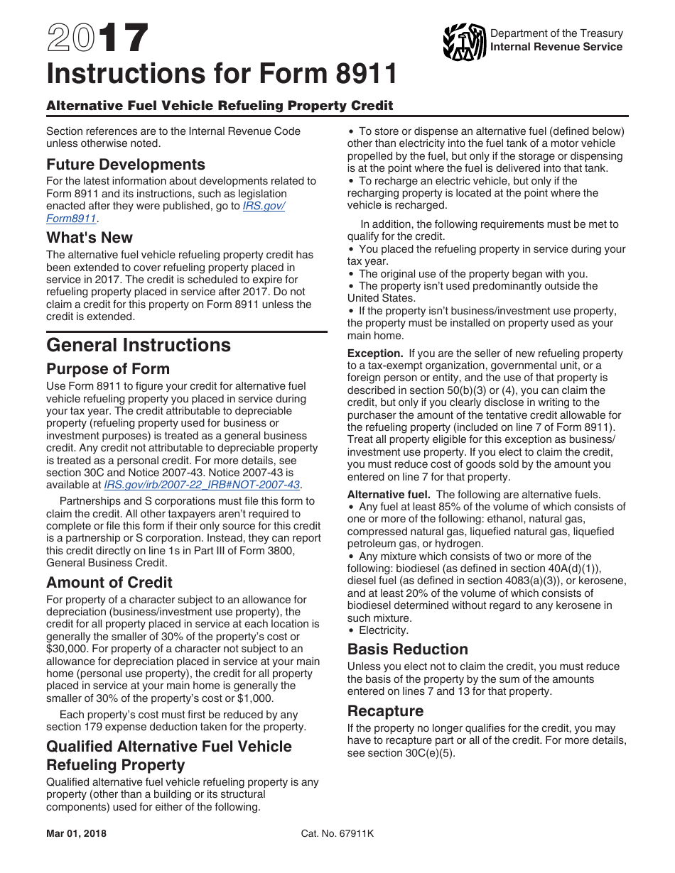 Download Instructions for IRS Form 8911 Alternative Fuel Vehicle ...