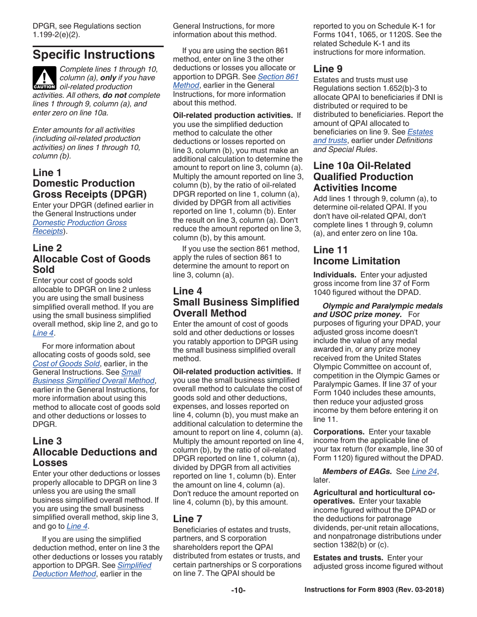 Instructions for IRS Form 8903 Domestic Production Activities Deduction, Page 10