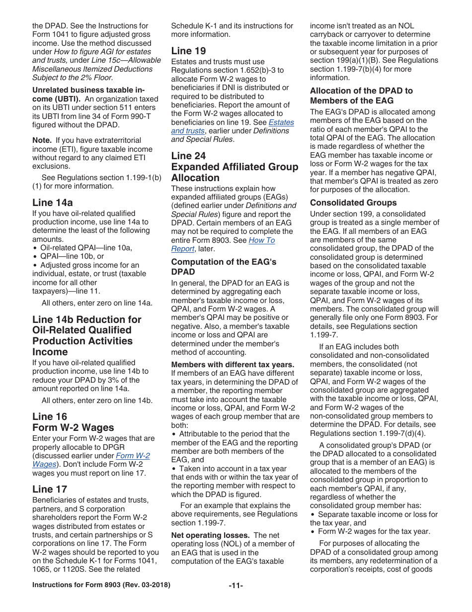Instructions for IRS Form 8903 Domestic Production Activities Deduction, Page 11