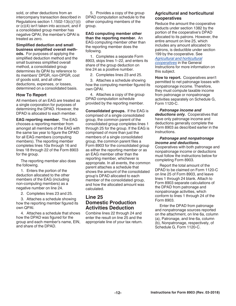 Instructions for IRS Form 8903 Domestic Production Activities Deduction, Page 12