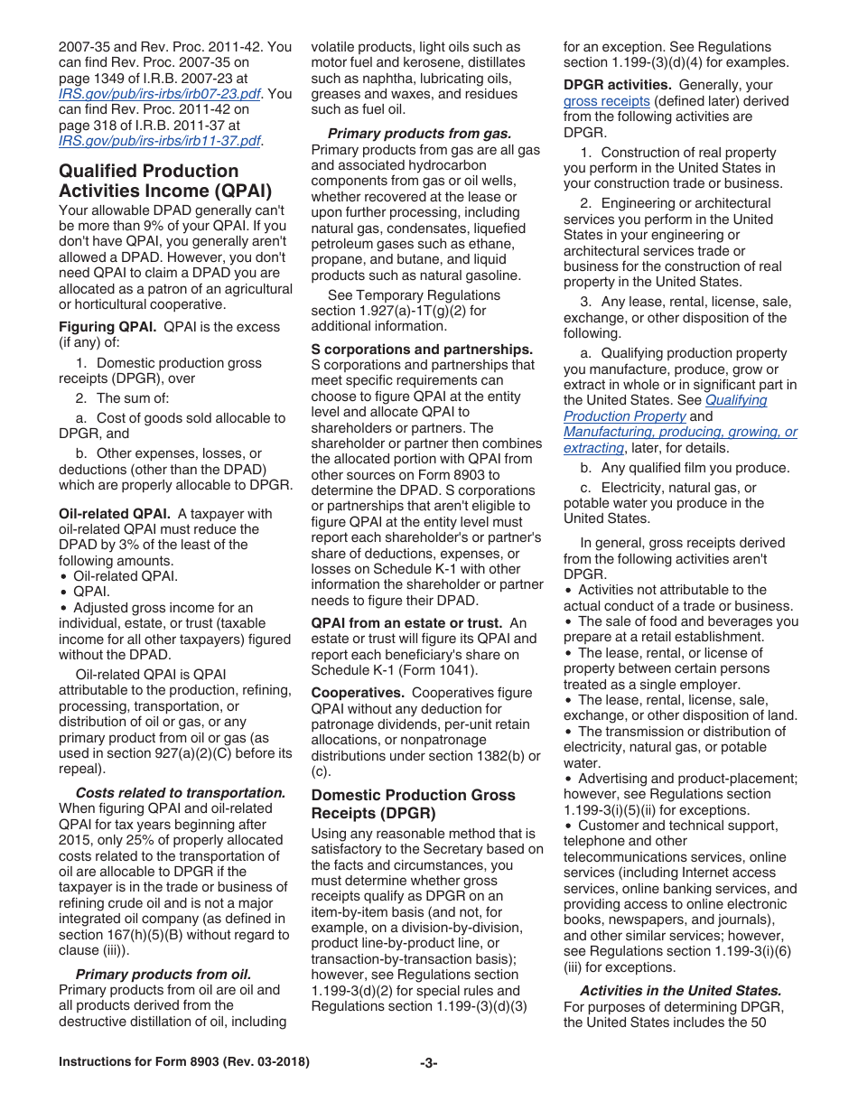 Instructions for IRS Form 8903 Domestic Production Activities Deduction, Page 3
