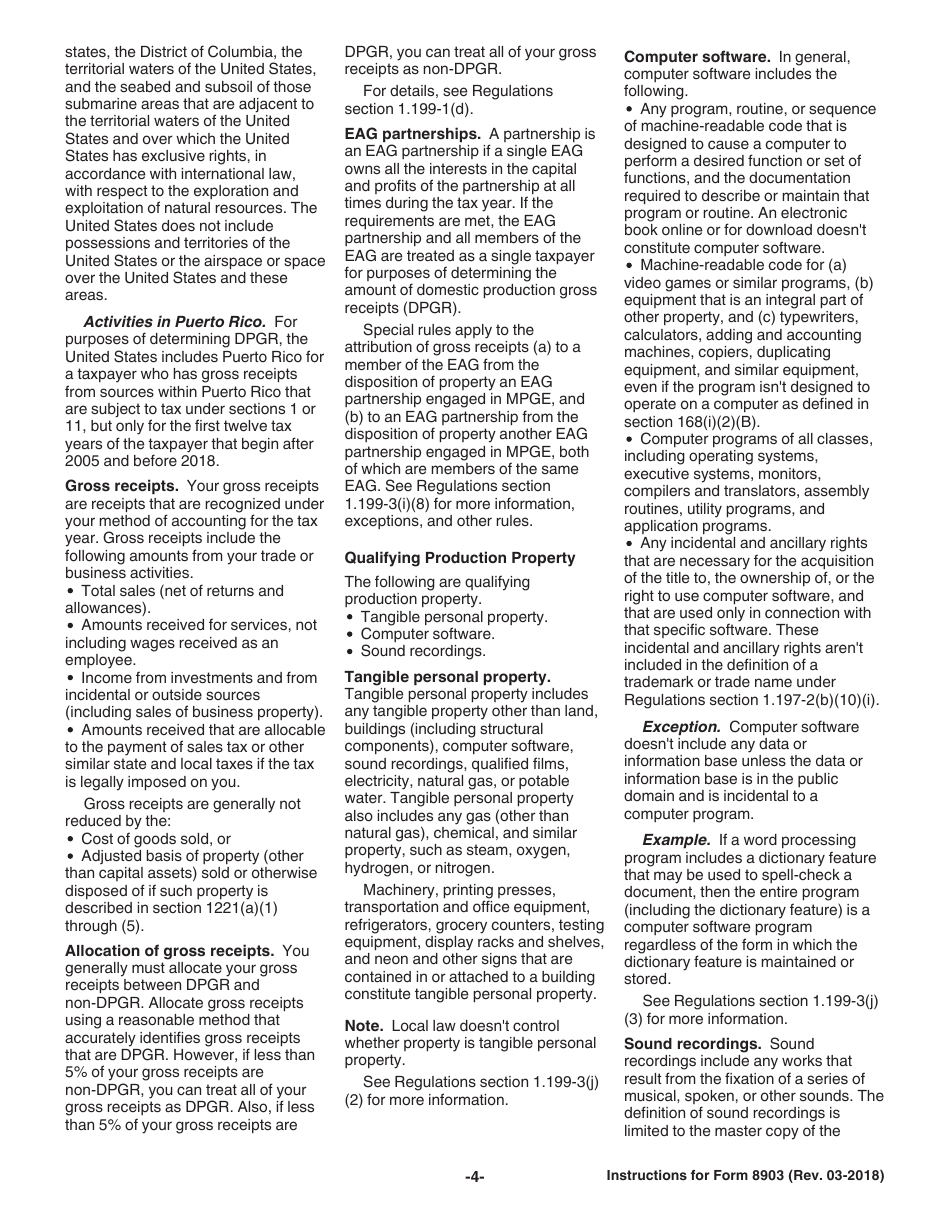 Instructions for IRS Form 8903 Domestic Production Activities Deduction, Page 4
