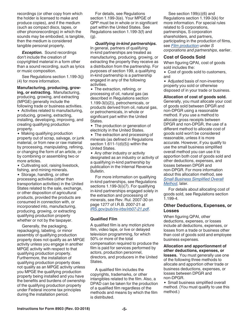 Instructions for IRS Form 8903 Domestic Production Activities Deduction, Page 5