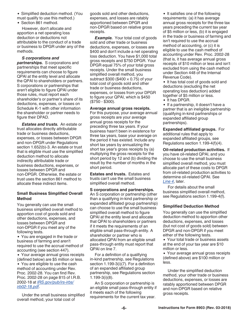 Instructions for IRS Form 8903 Domestic Production Activities Deduction, Page 6