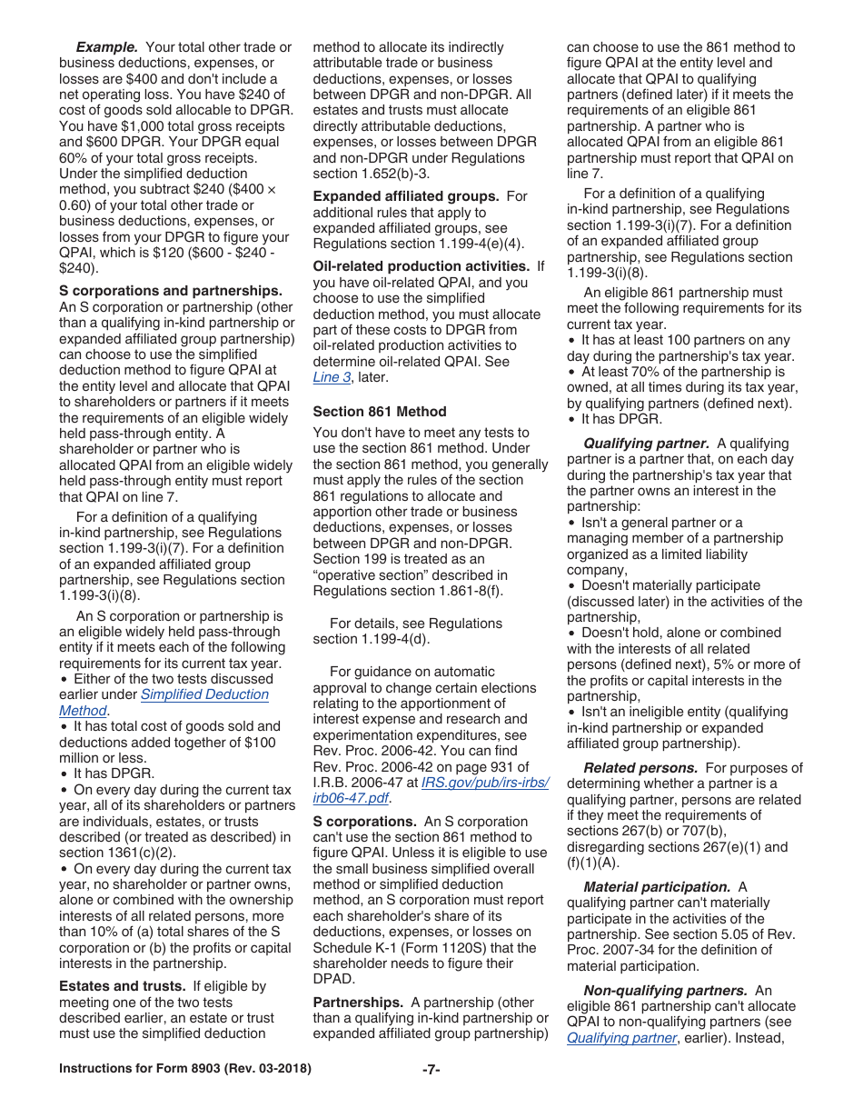 Instructions for IRS Form 8903 Domestic Production Activities Deduction, Page 7