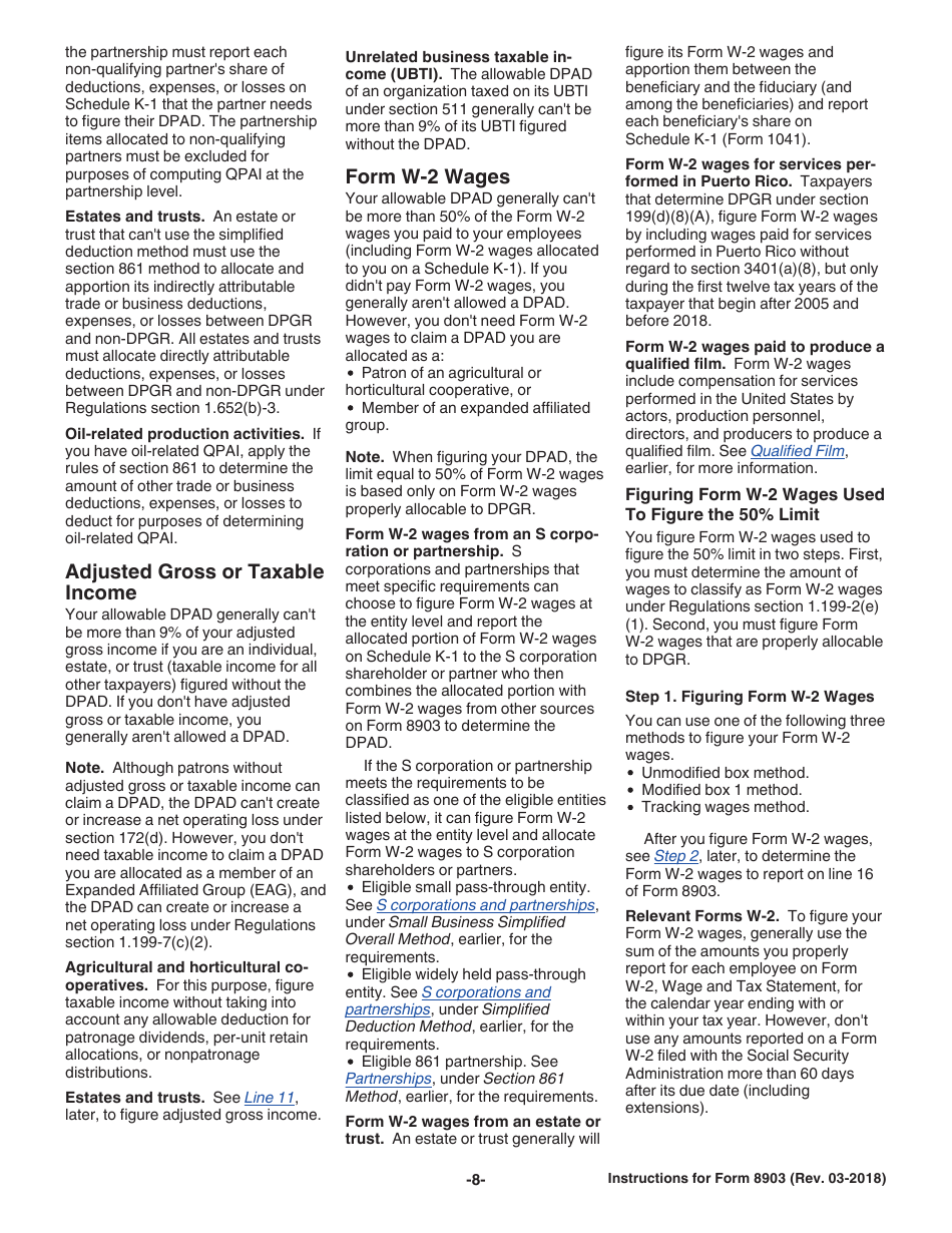 Instructions for IRS Form 8903 Domestic Production Activities Deduction, Page 8